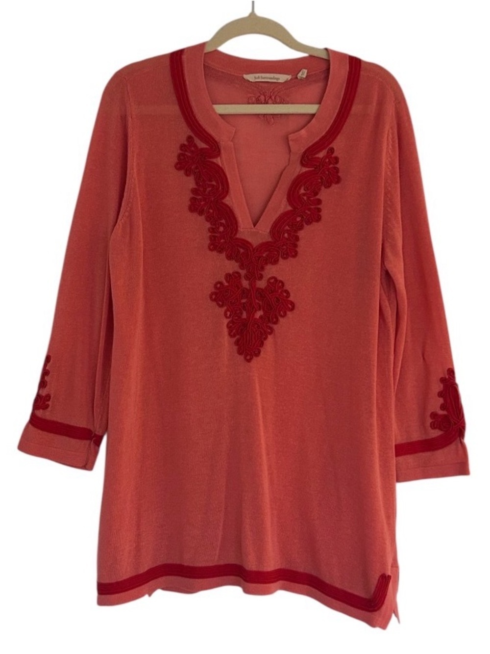 Soft Surroundings Palm Beach Sweater Tunic Size XL Coral Red Linen Blend - Picture 5 of 15